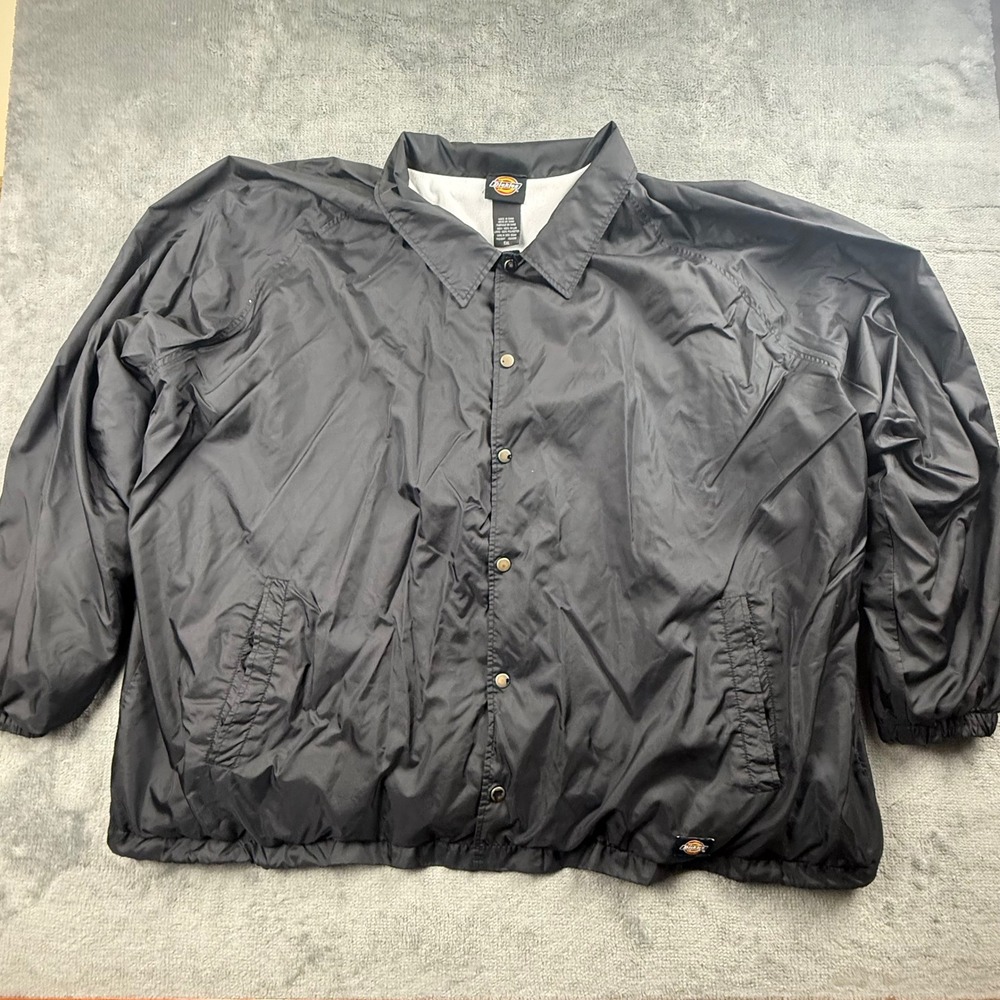 Dickies Mens 5XL Black Nylon Coaches Jacket Snap Front Workwear Windbreaker